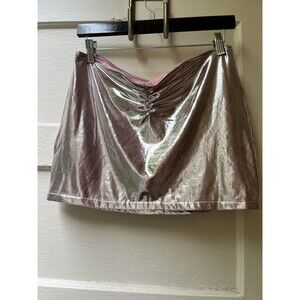 urban outfitters Mini Skirt L Soft Pink Metallic Ruched Glam Party Club Showgirl